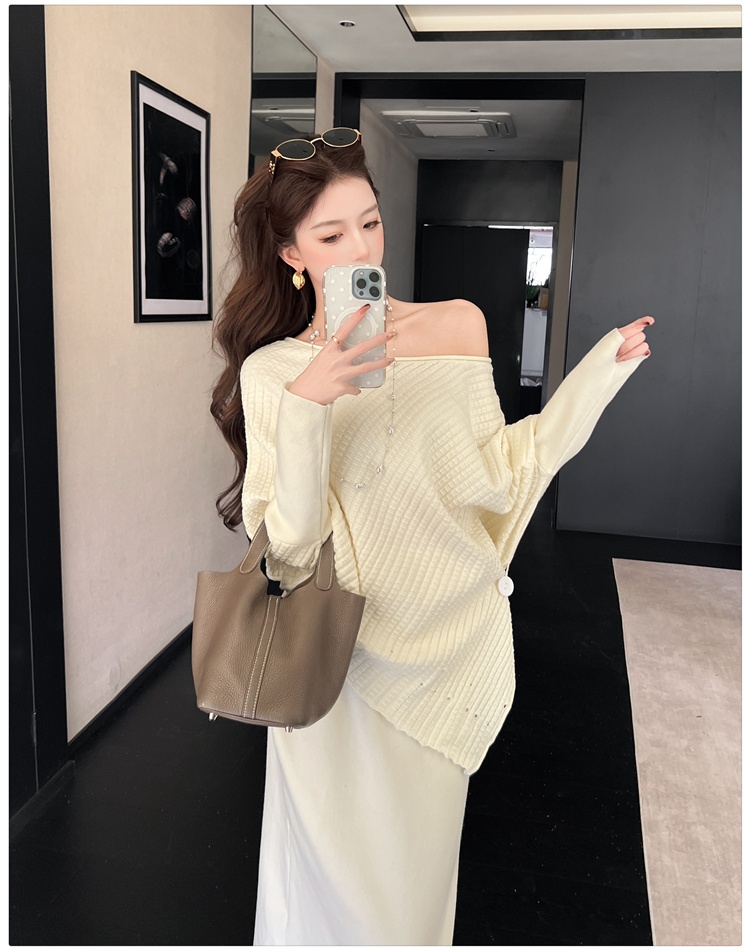 Loose Korean style sweater lazy slim tops 2pcs set