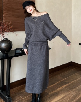 Thick lazy tops Korean style knitted skirt 2pcs set