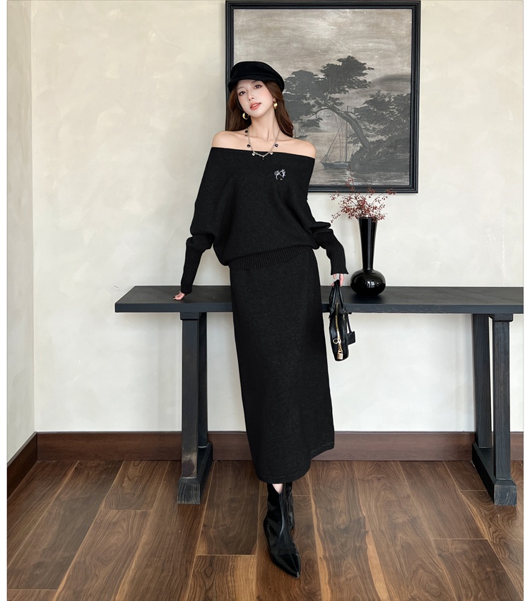 Thick lazy tops Korean style knitted skirt 2pcs set
