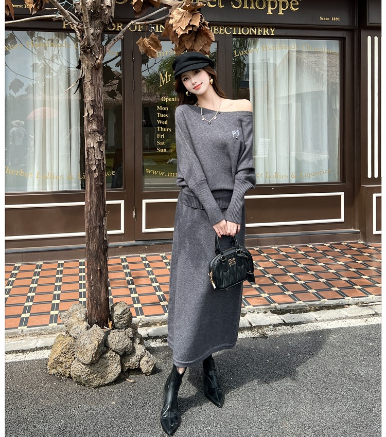 Thick lazy tops Korean style knitted skirt 2pcs set
