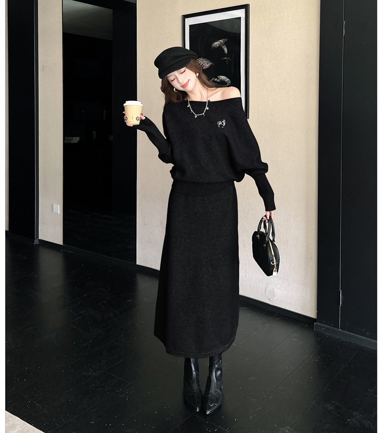 Thick lazy tops Korean style knitted skirt 2pcs set