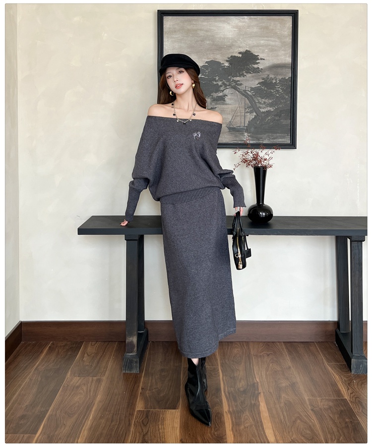 Thick lazy tops Korean style knitted skirt 2pcs set