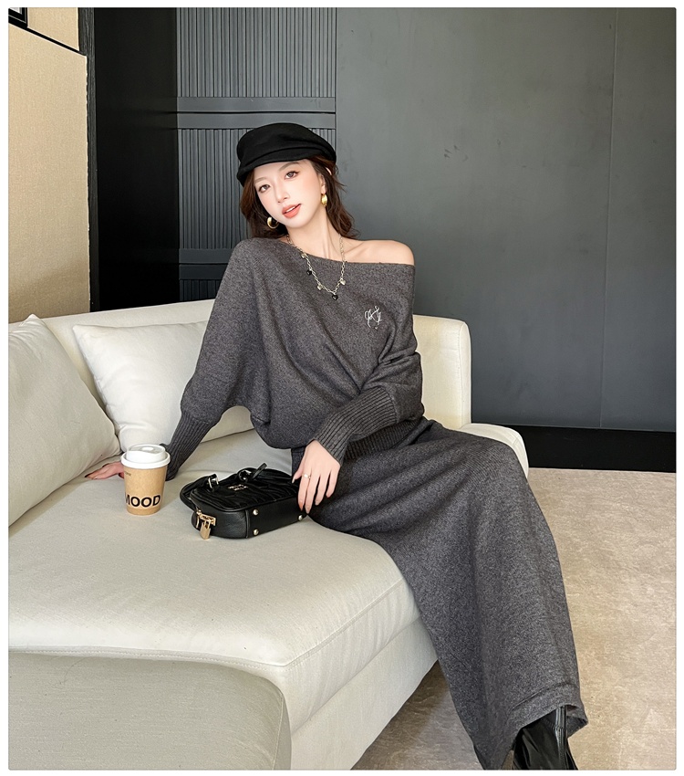 Thick lazy tops Korean style knitted skirt 2pcs set