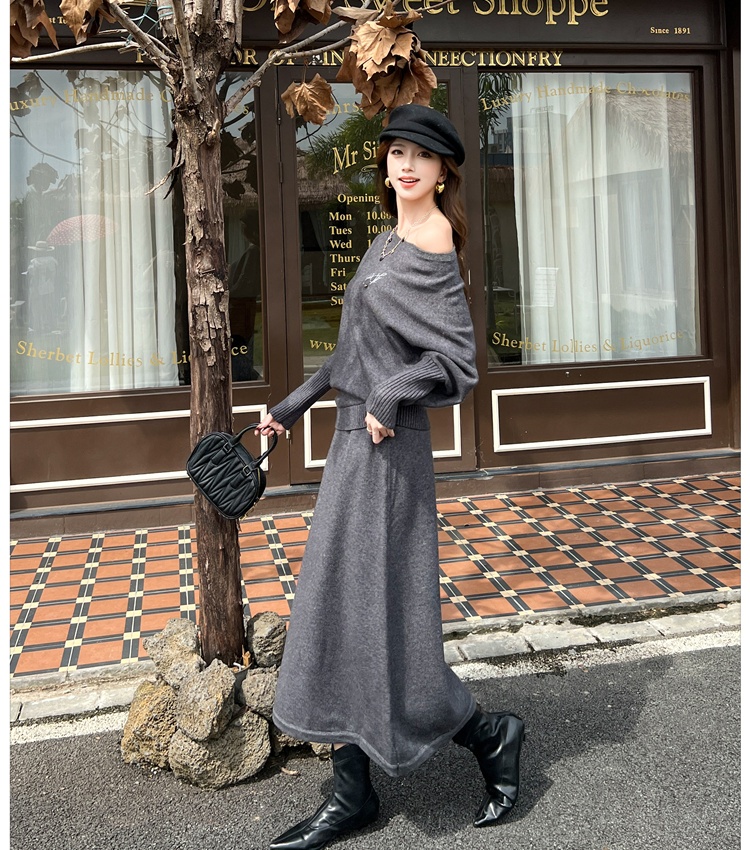 Thick lazy tops Korean style knitted skirt 2pcs set