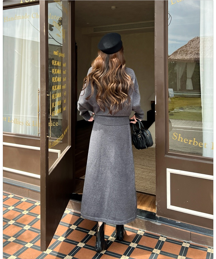 Thick lazy tops Korean style knitted skirt 2pcs set