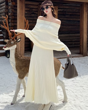 Commuting simple sweater pullover skirt 2pcs set