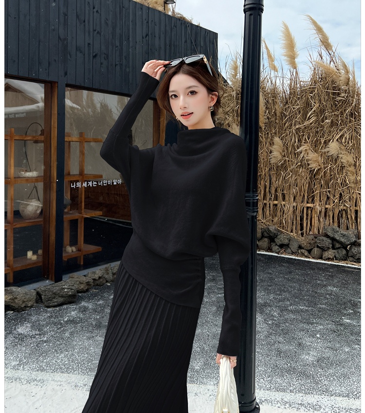 Commuting simple sweater pullover skirt 2pcs set