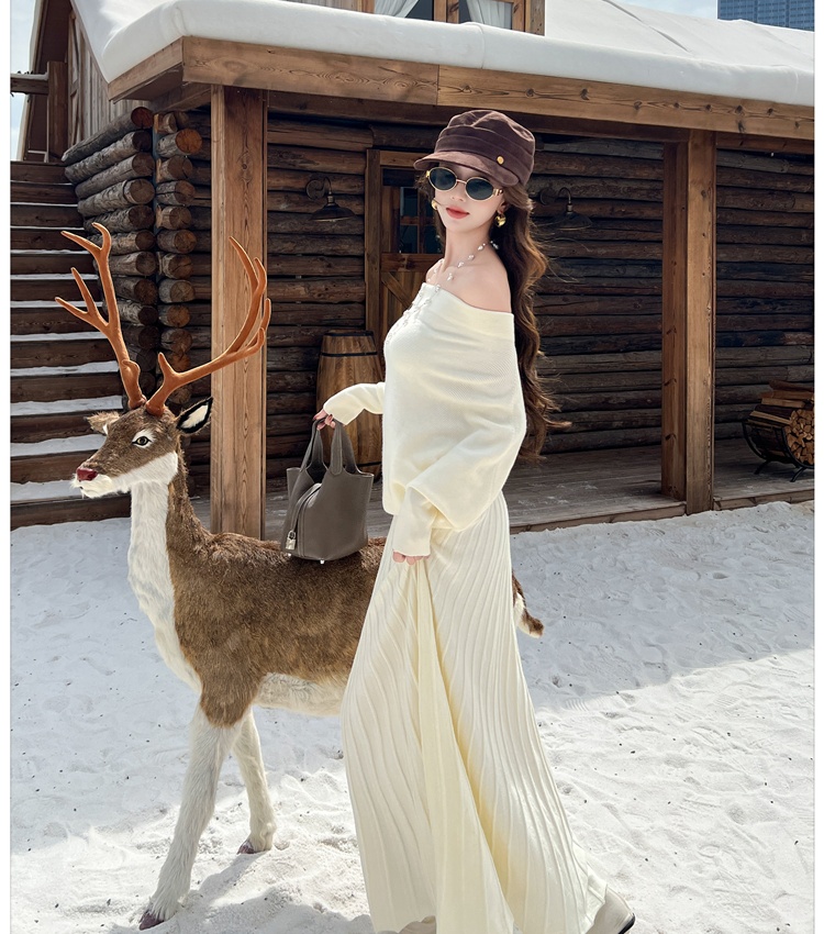 Commuting simple sweater pullover skirt 2pcs set