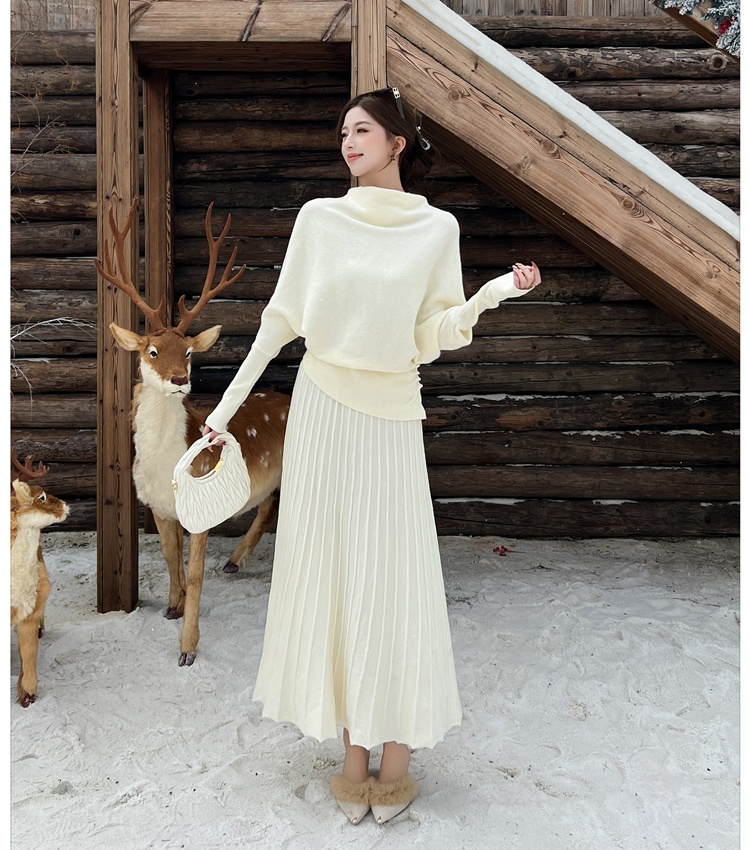 Commuting simple sweater pullover skirt 2pcs set