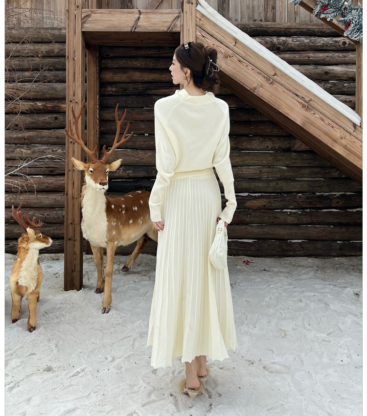 Commuting simple sweater pullover skirt 2pcs set