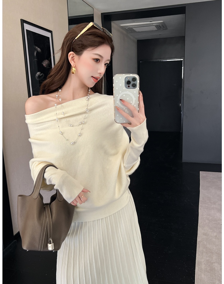 Commuting simple sweater pullover skirt 2pcs set