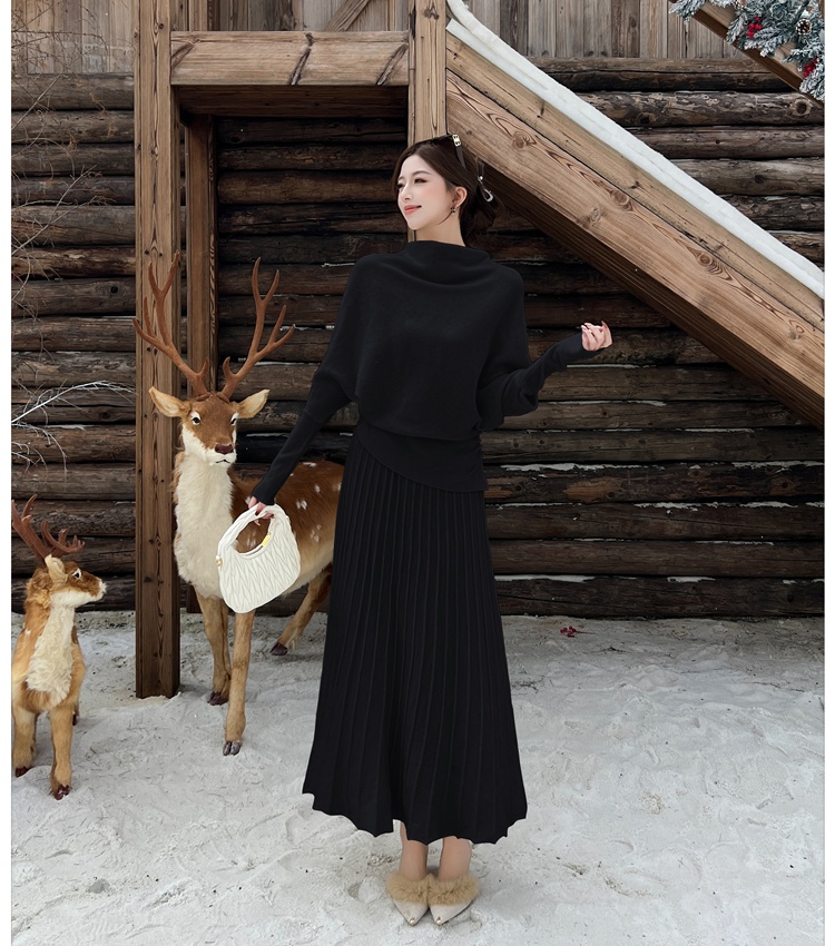 Commuting simple sweater pullover skirt 2pcs set