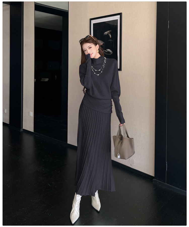 Commuting simple sweater pullover skirt 2pcs set