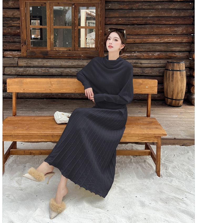 Commuting simple sweater pullover skirt 2pcs set