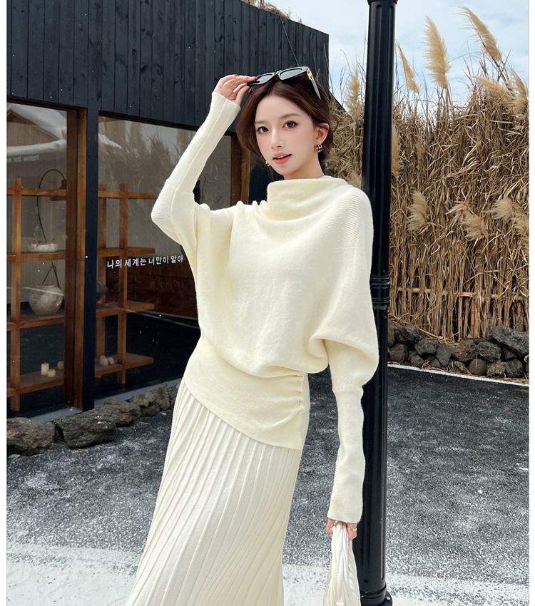 Commuting simple sweater pullover skirt 2pcs set