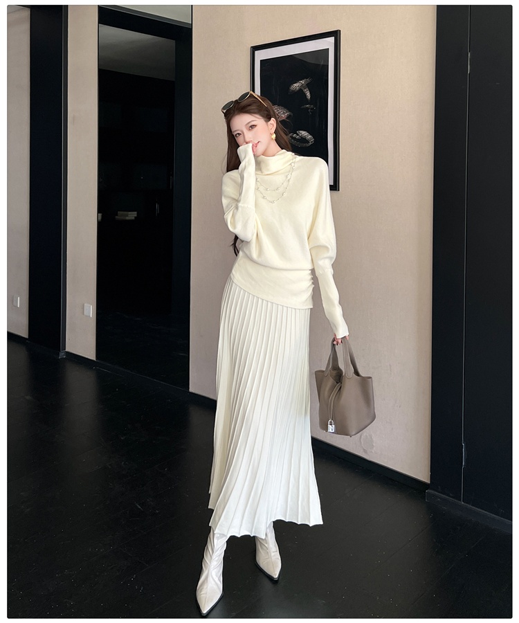 Commuting simple sweater pullover skirt 2pcs set