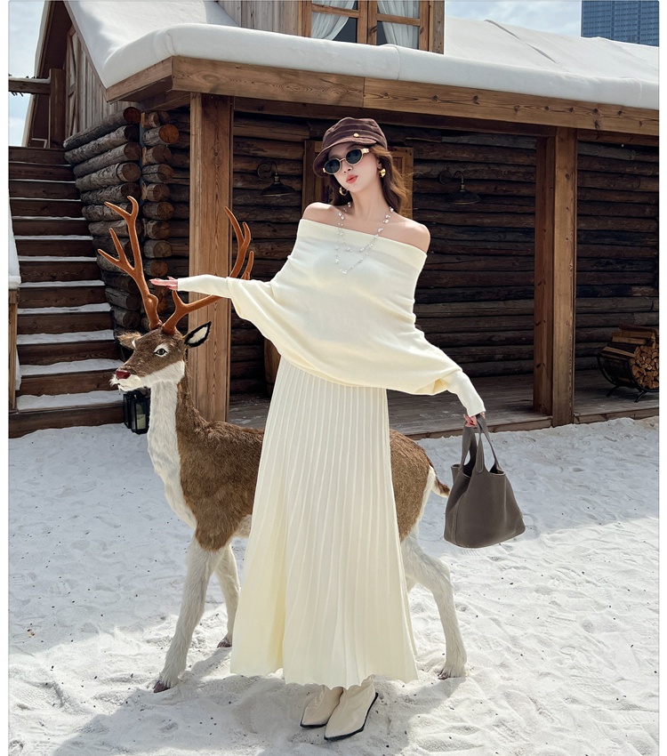 Commuting simple sweater pullover skirt 2pcs set