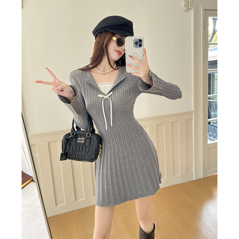 Trumpet sleeves T-back dress for women