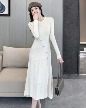 Temperament long sleeve dress hollow knitted long dress