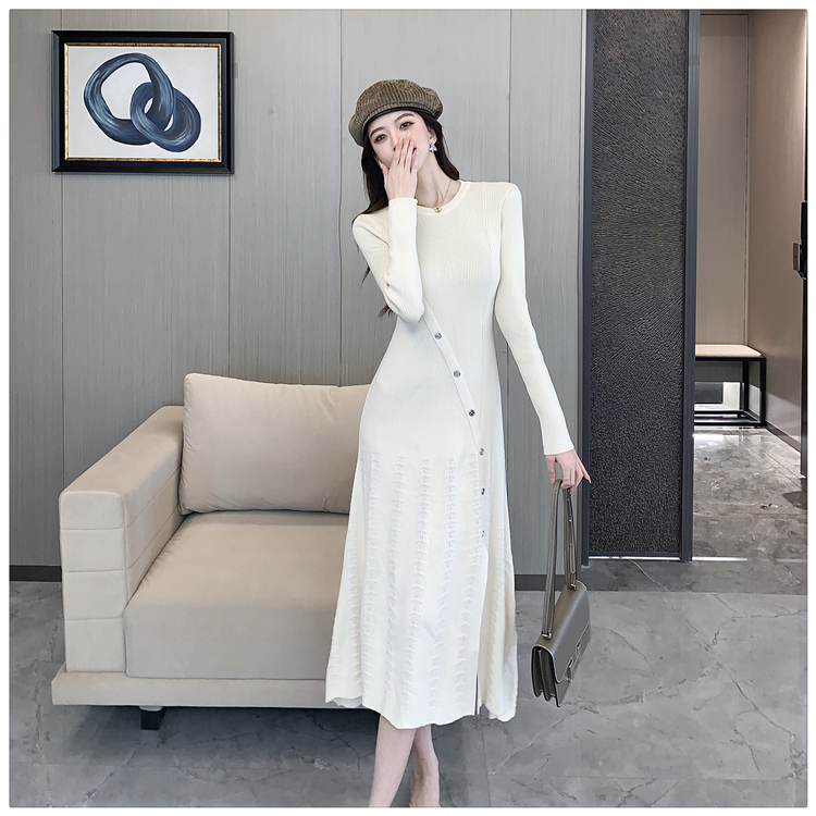 Temperament long sleeve dress hollow knitted long dress