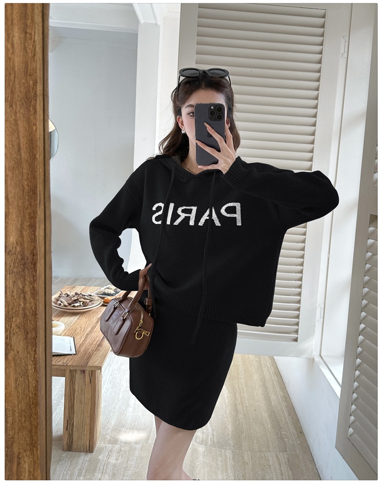 Knitted hooded skirt lazy autumn and winter sweater 2pcs set