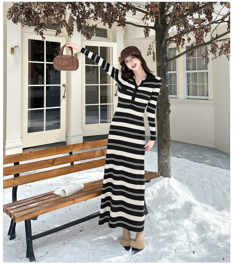 France style V-neck knitted dress slim fashion long dress