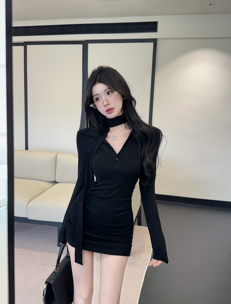 Fold V-neck streamer temperament pinched waist sexy thick T-back