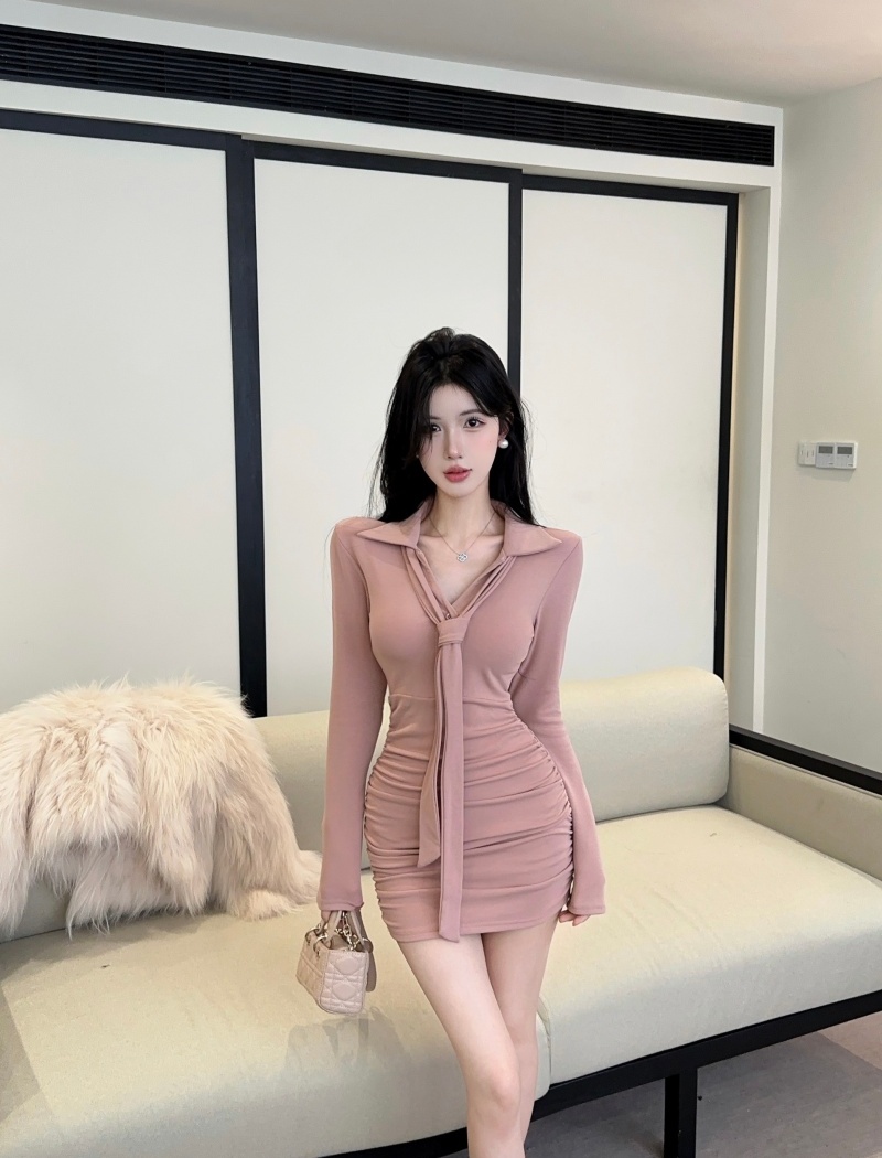 Fold V-neck streamer temperament pinched waist sexy thick T-back