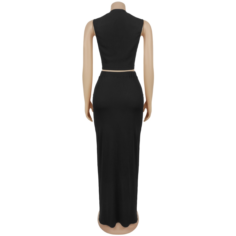 Fashion pure tops buckle Casual long skirt 2pcs set