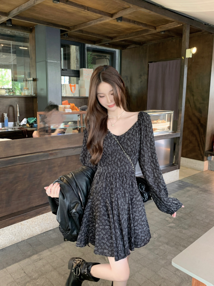 Pinched waist temperament Casual autumn and winter dress