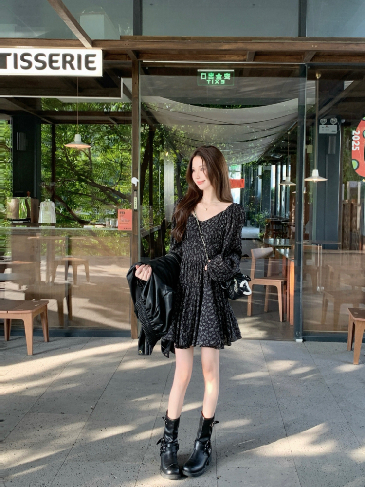 Pinched waist temperament Casual autumn and winter dress