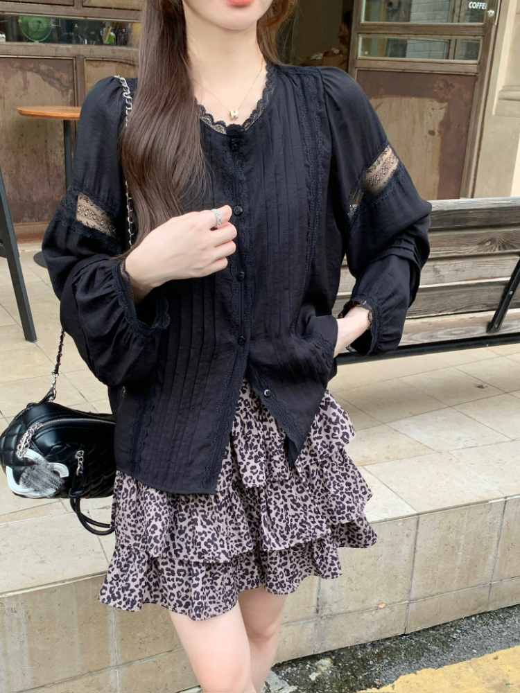 Long sleeve all-match France style elegant shirt