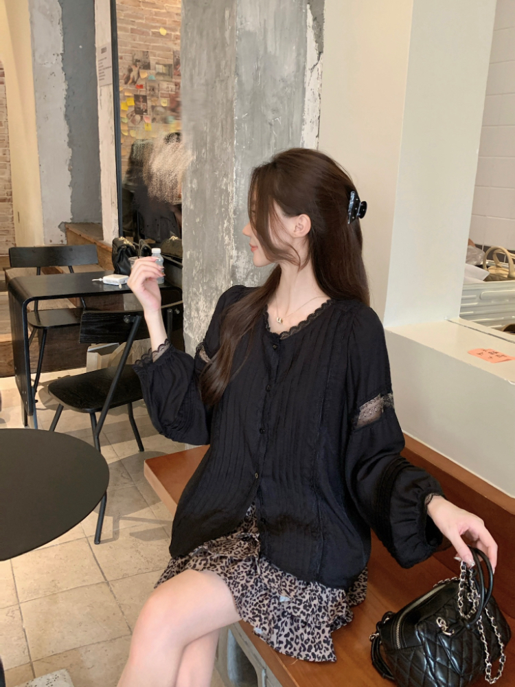 Long sleeve all-match France style elegant shirt