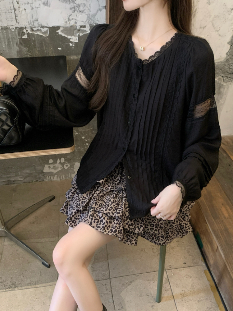 Long sleeve all-match France style elegant shirt