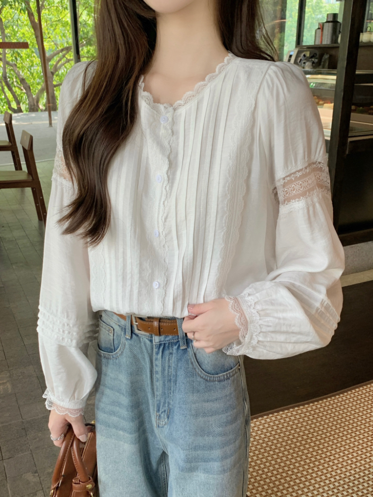 Long sleeve all-match France style elegant shirt