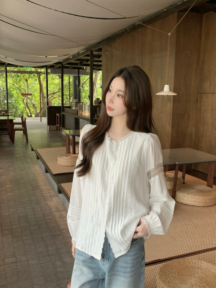 Long sleeve all-match France style elegant shirt