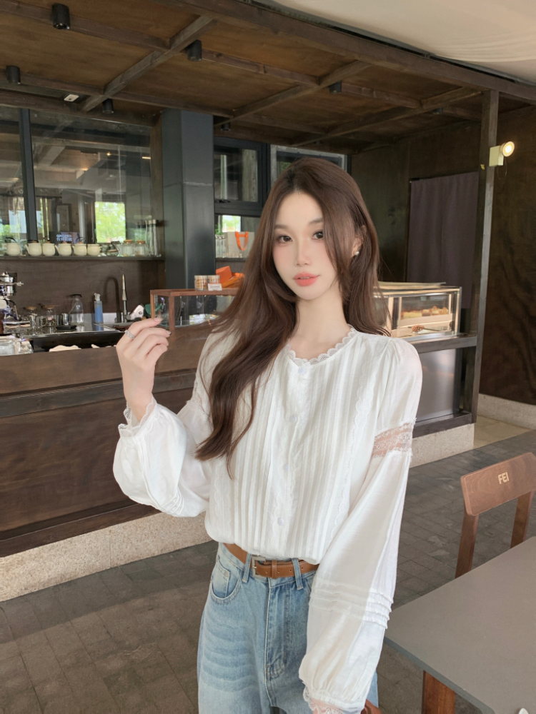 Long sleeve all-match France style elegant shirt