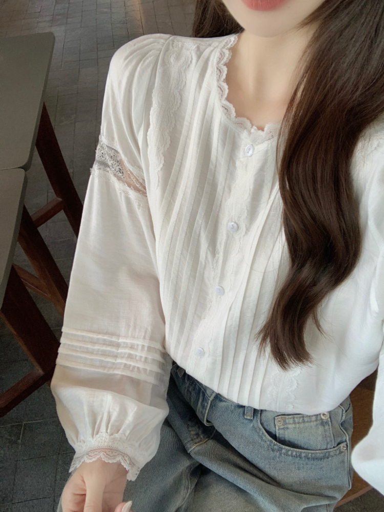 Long sleeve all-match France style elegant shirt