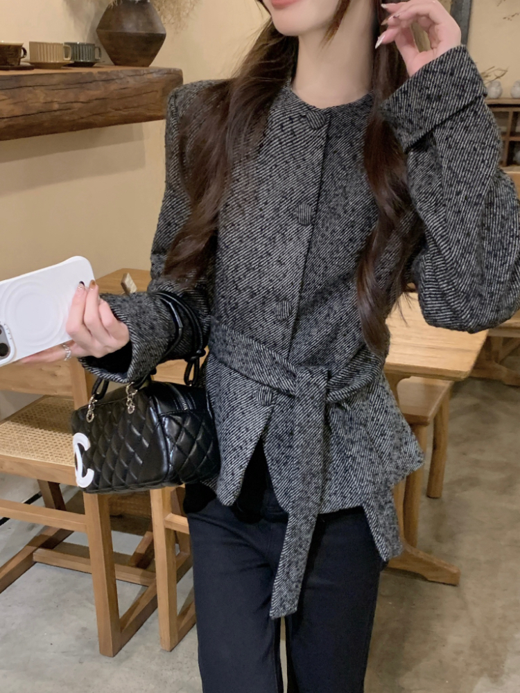 Complex tops round neck woolen coat