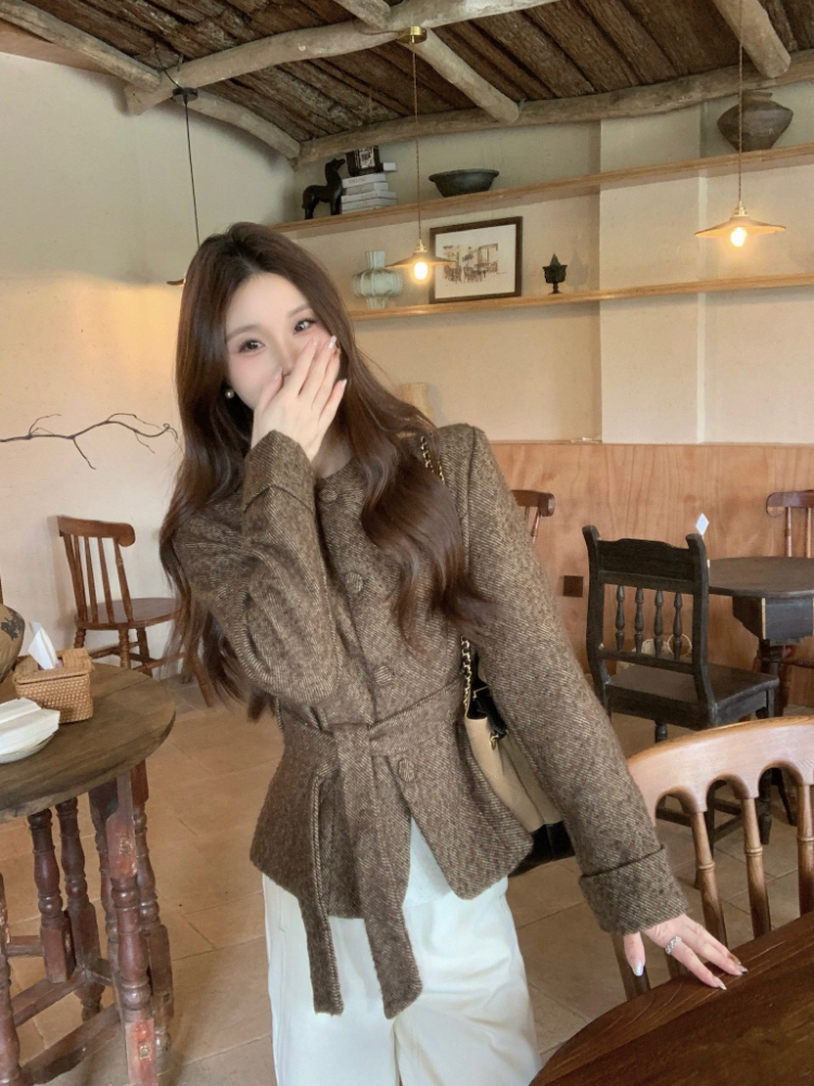 Complex tops round neck woolen coat