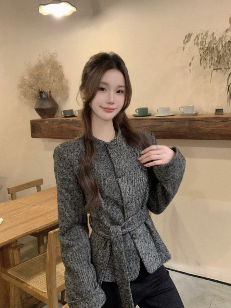 Complex tops round neck woolen coat