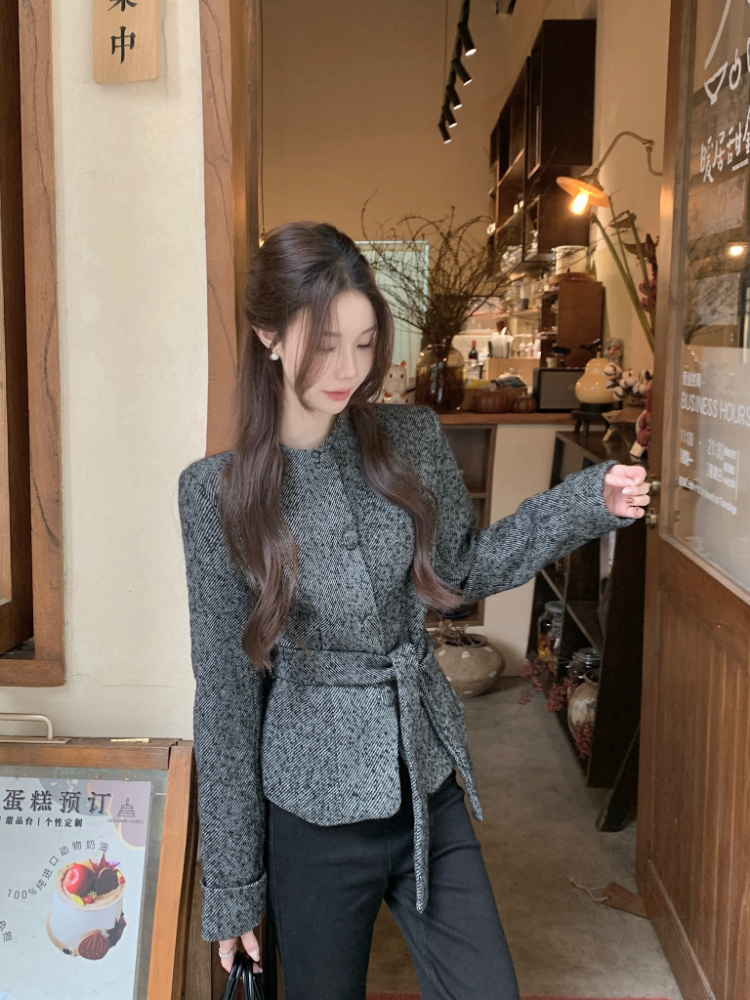 Complex tops round neck woolen coat