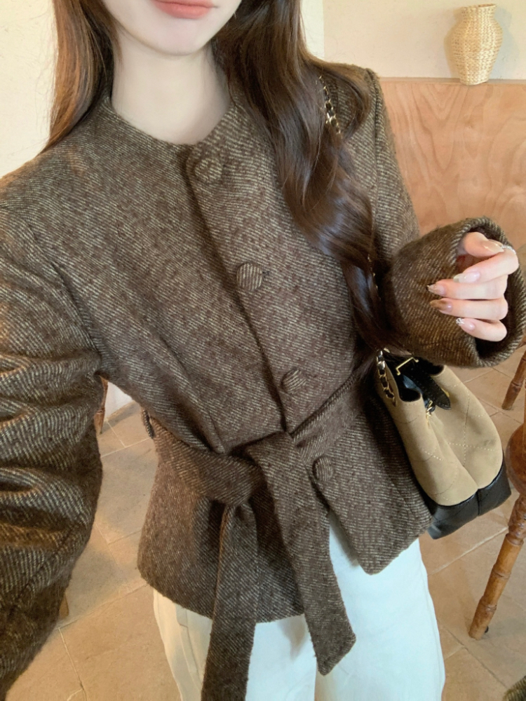 Complex tops round neck woolen coat