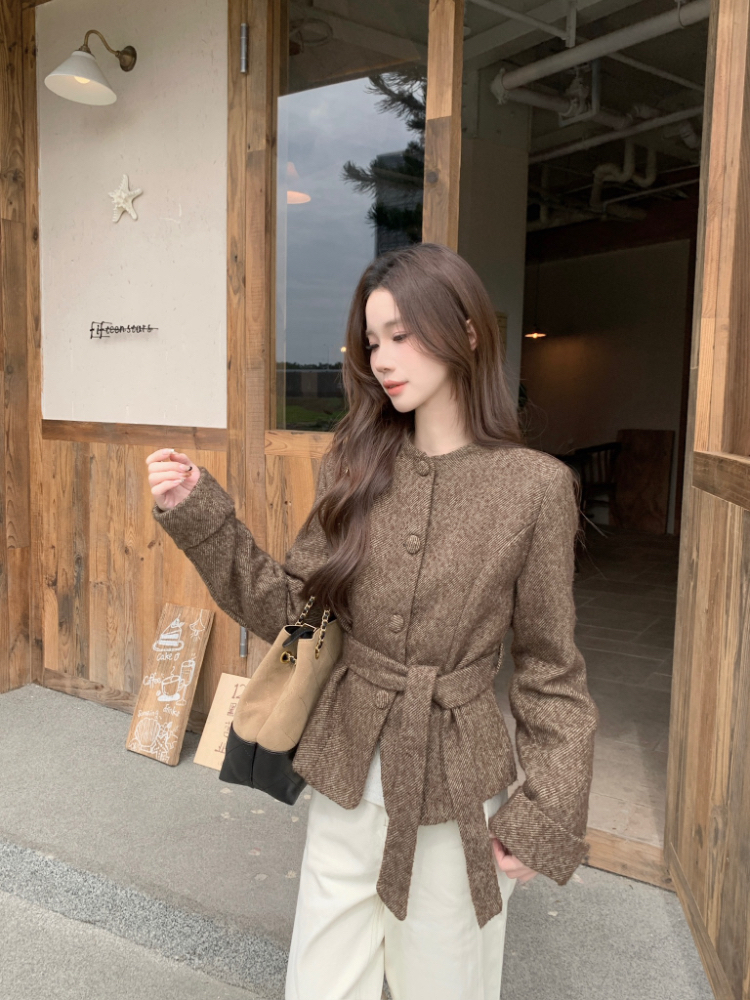 Complex tops round neck woolen coat