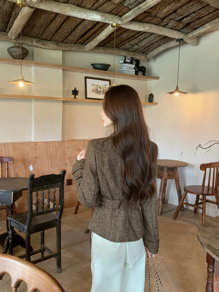 Complex tops round neck woolen coat