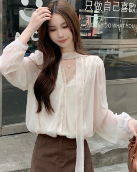 Splice temperament short tops retro tender lace shirt