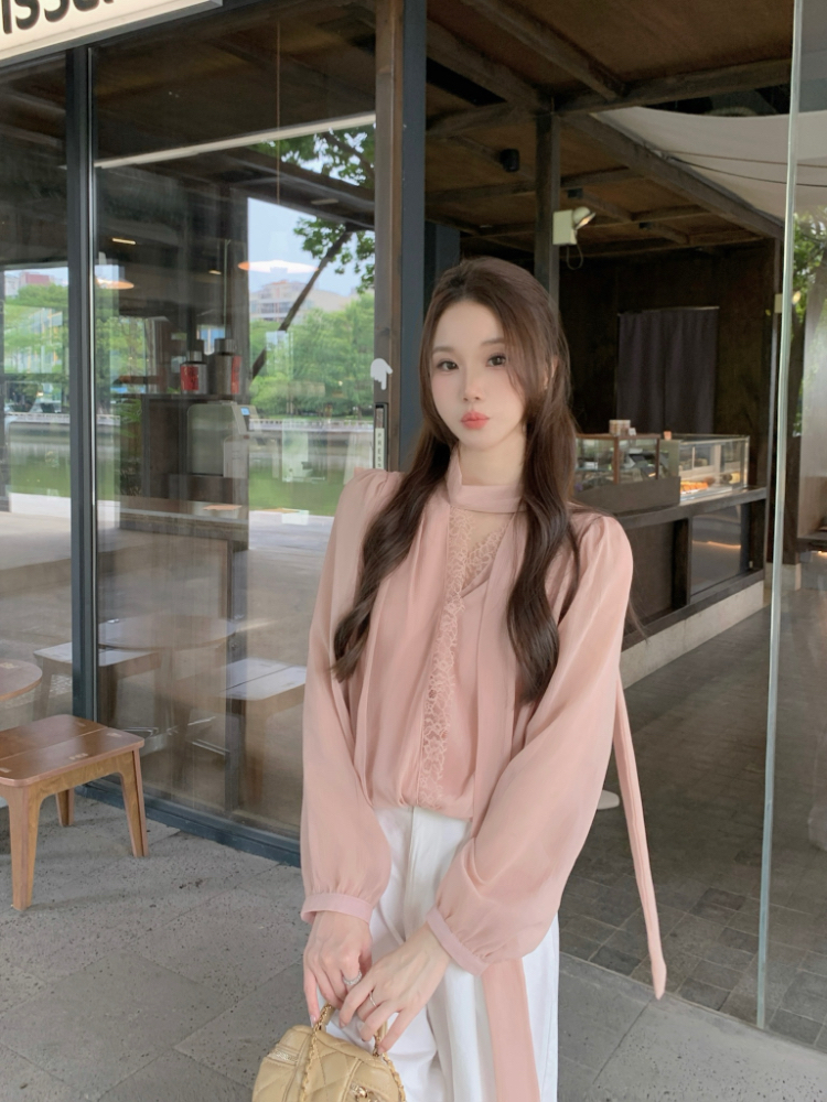 Splice temperament short tops retro tender lace shirt