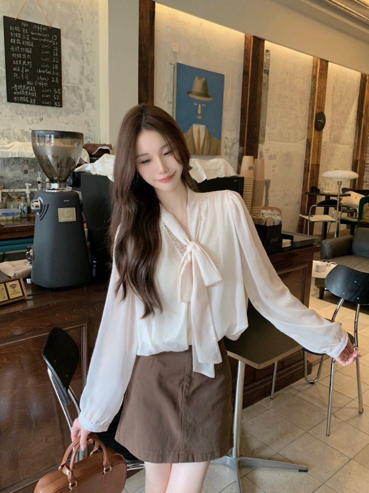 Splice temperament short tops retro tender lace shirt