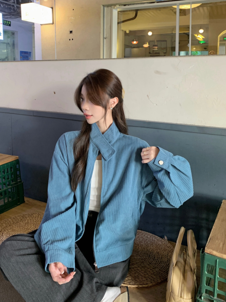 Korean style cstand collar coat loose tops for women