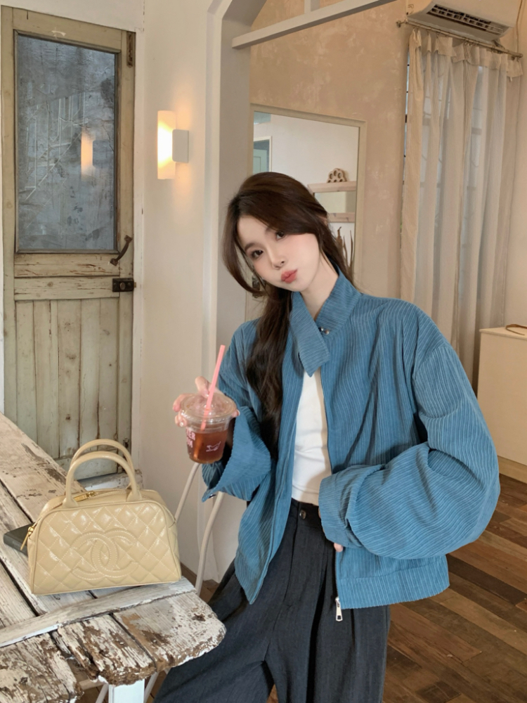 Korean style cstand collar coat loose tops for women